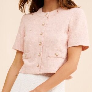 Amanda Uprichard Pink Tweed Pearl Button Top